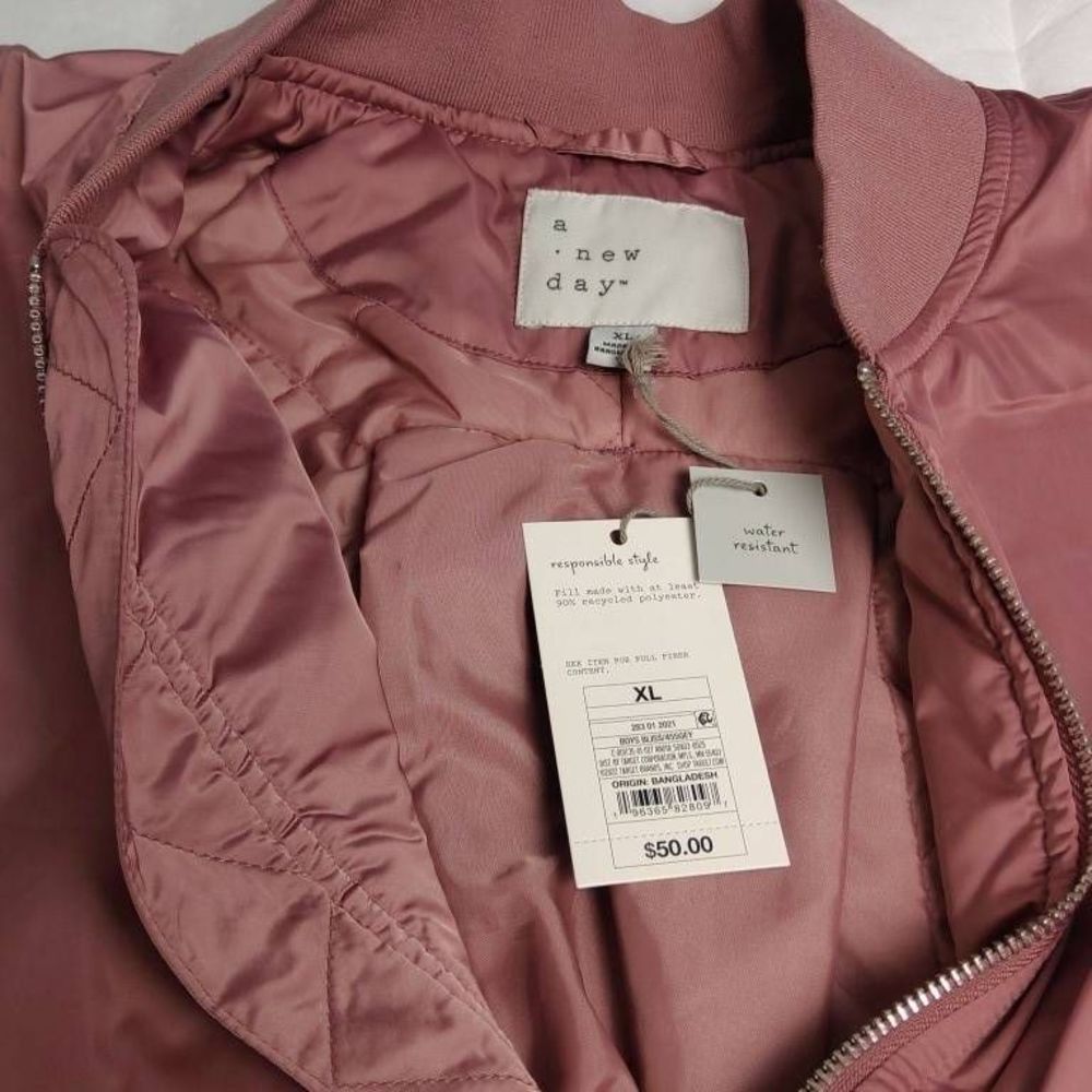 Blush Pink Satin Bomber Jacket New Women's XXL - Picture 3 of 10